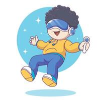 Man Using Virtual Reality Gear and Controller for Entertainment. Technology People Character Illustration vector