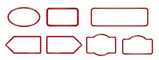 Candy cane badges different shapes. Red Christmas holiday frames for text. New Year signs and banners vector