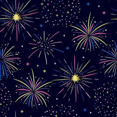 Colorful fireworks background. Celebration burst seamless pattern for wrapping, textile, wallpaper, paper.