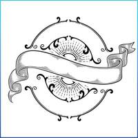 Floral frame and ribbon banner with shading vector
