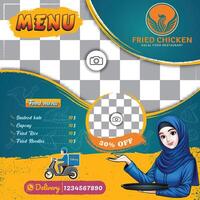 Menu Post design template with a grunge theme with Fried chicken Logo vector