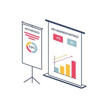 A presentation board with graphs and a presentation vector