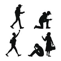 Silhouettes of people walking, sitting and standing vector