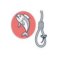 A fish hanging from a rope and a hook vector