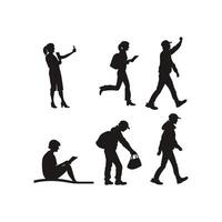 People walking and using cell phones silhouette vector