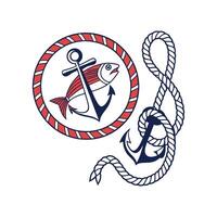 An anchor and fish are in a circle with a rope vector