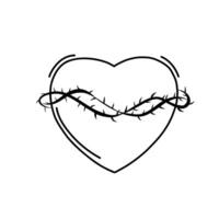 Doodle of Red Heart Crowned with Thorny Branch Illustration vector