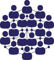 A silhouette image of a circular arrangement of abstract human figures or icons. Each figure has a smooth, modern shape and consistent proportions. vector