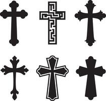 A set of silhouette images of unique Christian crosses. vector