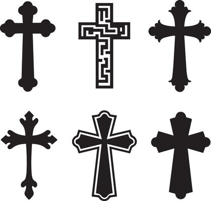 A set of silhouette images of unique Christian crosses.