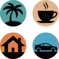 A illustration of a round logo set with four different types of silhouette shapes. vector