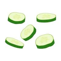 Fresh cucumber. Set illustrations sliced. Ingredients for salad vector