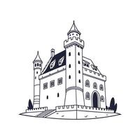A castle with a tower and turrets on top vector