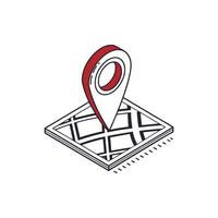 A map pin is on top of a map vector