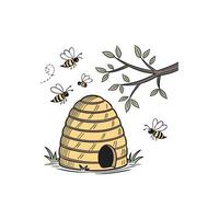 Bee hive and beehive with bees illustration vector