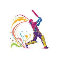 A cricket player hitting the ball with colorful splashes vector