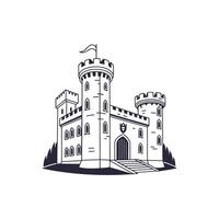 A castle logo with a flag on top vector