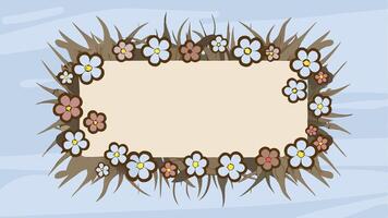 A frame with flowers and grass on a blue background vector