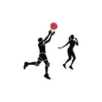 A silhouette of two people playing basketball vector