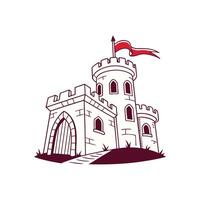 Castle with red flag on top of it, illustration vector