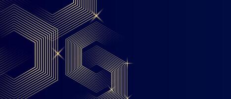 Premium luxury dark blue abstract background. Golden shiny hexagonal lines pattern. Background design for banner, wallpaper, presentation vector