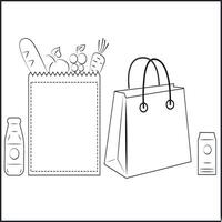 Grocery Bag with Vegetables, Fruit, Water Bottle, and Bag on White Background vector