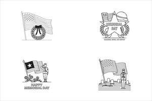 Set of Four different designs for the memorial day colouring page design vector
