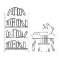 School desk with bookshelf and lamp illustration vector
