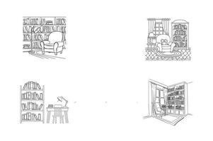 Illustration of a library with books and chairs vector