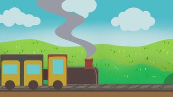 Train and beautiful scenery animate in 2d video