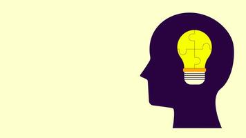 silhueta do uma humano cabeça com uma enigma luz lâmpada, simbolizando criativo pensamento, inovação, e Ideias. perfeito para Educação, debate, e Solução de problemas conceitos. video