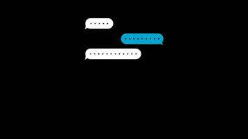 Animation of white and blue chat bubbles exchanging messages on a transparent background. Ideal for communication, social media or messaging app themes. video
