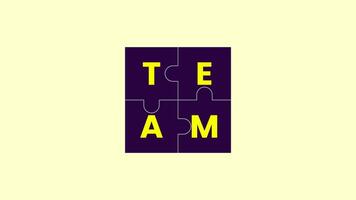 The word TEAM shown on interconnected purple puzzle pieces, symbolizing unity and teamwork on a light yellow background. video