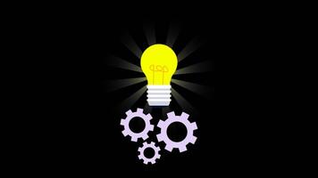 A glowing light bulb paired with rotating gear icons on a transparent background, symbolizing innovation, teamwork, and technological solutions in a dynamic visual style. video
