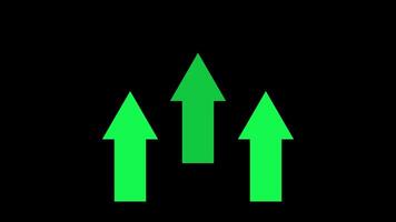 Animation of three green arrows pointing upwards on a transparent background. Perfect for representing growth, progress or positive trends in presentations and digital media. video