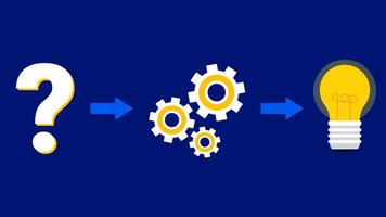 Question marks, gears and light bulbs reflecting the concepts of thinking, innovation and problem solving. video