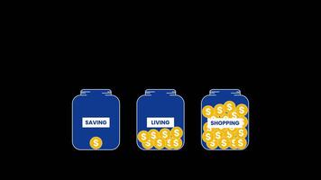 Animation of a jar containing coins on a transparent background. budgeting concept video
