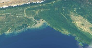 Delta of ganges river in planet earth, aerial view from outer space video