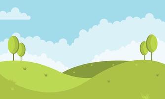 Summer landscape with trees and grass illustration in flat style. vector