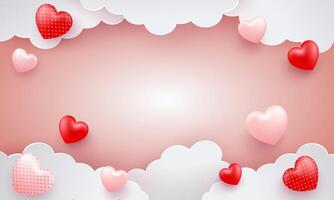 Valentines day background with hearts and clouds. illustration. vector