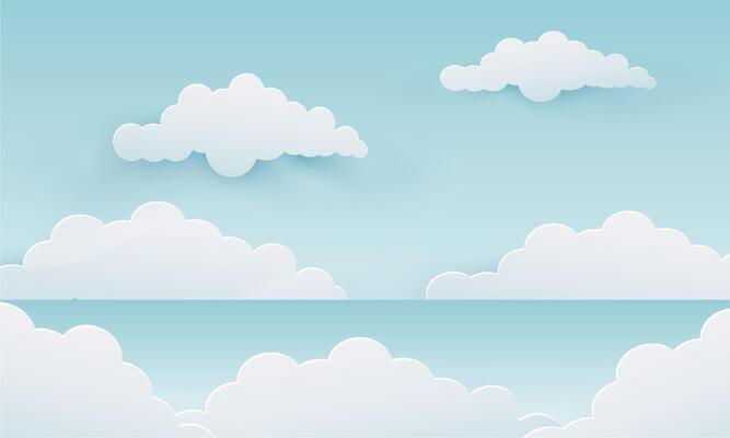 Clouds on blue sky background. Paper art style illustration.