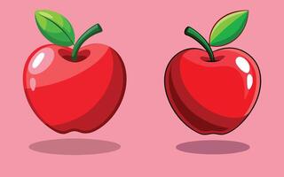 High-Quality Red Apple Illustration with Leaf and Shadow on Pink Background vector
