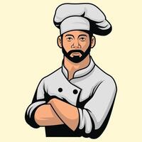 A chef with a beard and hat vector