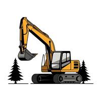 Minimalist Vectors Illustration Of A Yellow Excavator, With White Background.