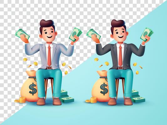 Happy office man with money. 3d, Suitable for business, career and design elements