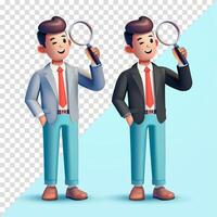 Office man looking with magnifying glass. 3d, Suitable for business, career and design elements vector