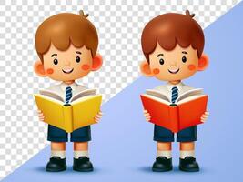 Schoolboy reading a book. 3d, Suitable for education and design elements vector