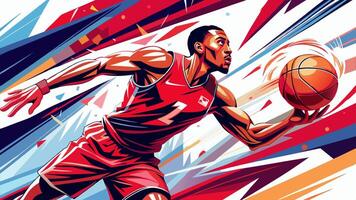 Dynamic Basketball Player in Action with Vibrant Colors and Energy vector