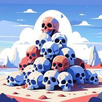 Mysterious Pyramid of Skulls Surrounded by Desert and Clouds vector