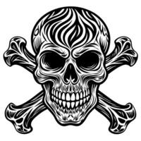 Black and White Skull with Crossbones in Intricate Line Art Style vector